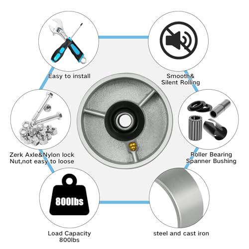 4" x 2" Industrial Casters, Steel Cast Iron Wheel - Heavy Duty Caster -Set of 4 Caster with 3200 lbs Capacity, Roller Bearing-1/2" Bore, Replacement Wheel for Platform Trucks(4 Pack) - style: 4"×2"