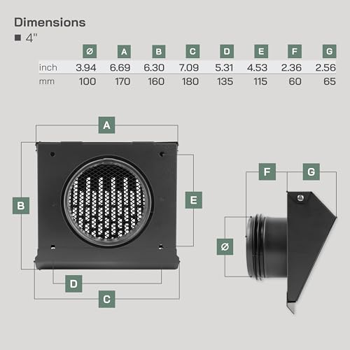 Vent Systems 4" Inch Exhaust Vent Cover with Rubber Gasket - Graphite Black Galvanized Steel - Robust Weatherproof Outdoor Air Exhaust Box - Duct or Surface Mounting - Rain and Snow Protection - color: Graphite Black, size: ø4" Inch - Exhaust