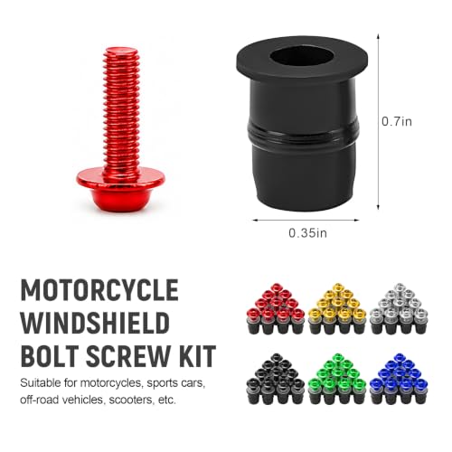 10PCS Motorcycle Windshield Bolt Kit, M5 Motorbike Fairing Bolts Nuts (Red) - color: Red