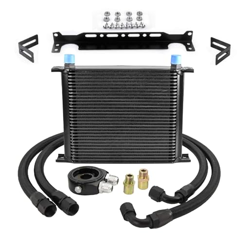 30 Row Stacked Plate Oil Cooler With Fuel Line Hose Mounting & Bracket - color: Oil Cooler+Fuel Line Hose+Mounting Bracket, size: 30 Row-BK