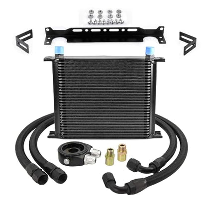 30 Row Stacked Plate Oil Cooler With Fuel Line Hose Mounting & Bracket - color: Oil Cooler+Fuel Line Hose+Mounting Bracket, size: 30 Row-BK