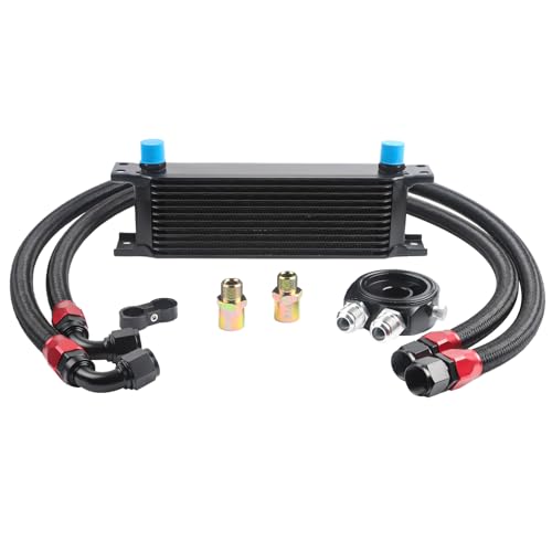 Universal 10 Row Oil Cooler Kit, 10AN Transmission Engine Cooler Kit —Stacked Plate universal racing aluminum engine transmission oil cooler — Engine British Radiator Oil Cooler Condenser （black）
