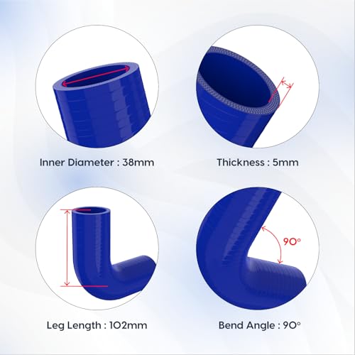 Endure 90 Degree Silicone Elbow Intake Hose 4-Ply, 1.5"(38mm) - Blue - color: Blue, size: ID - 1.5Inch(38mm)