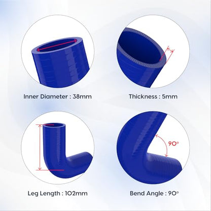 Endure 90 Degree Silicone Elbow Intake Hose 4-Ply, 1.5"(38mm) - Blue - color: Blue, size: ID - 1.5Inch(38mm)