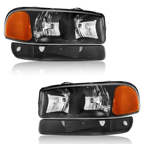 WEELMOTO Headlights Assembly for 1999-2006 GMC Sierra 1500 2500 3500 - color: Clear Lens | Black Housing | Amber Reflector, size: OE Replacement