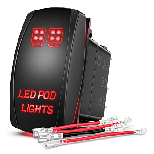 Nilight LED POD Lights Rocker Switch with Jumper Wires Set 5Pin Laser Red - color: Red, size: LED POD LIGHTS