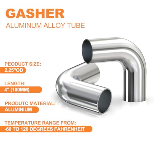 GASHER 2PCS 90 Degree Elbow Aluminum Alloy Tube Intercooler Pipe Air Intake Tube 2.25"OD, Leg Length 4" (100mm) - color: 90 degree, size: 2.25"OD (2 PCS)