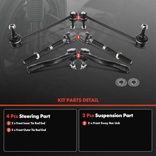 A-Premium 6Pcs Front Suspension Kit, Sway Bar Link, Inner Outer Tie Rod End