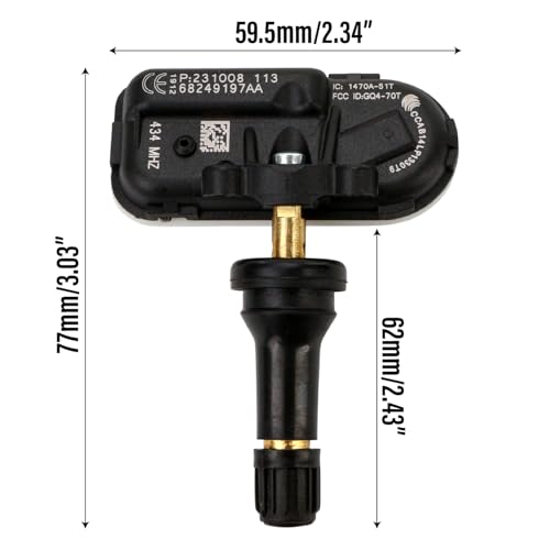 TPMS Sensor Tire Pressure Monitor Sensor Replacement for 68239720AA 68249197AA, 434MHz, Compatible with Jeep Cherokee Dodge Ram 1500 2500 3500 4500 5500 (2014–2019)
