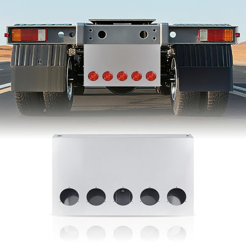 Tail Light Panel Stainless Steel Chrome Finish with Five 4.49" Round Light Cutouts, Rear Center Light Panel with a Backing Panel for Semi Truck Trailers - style: 5x4.49" Round Holes