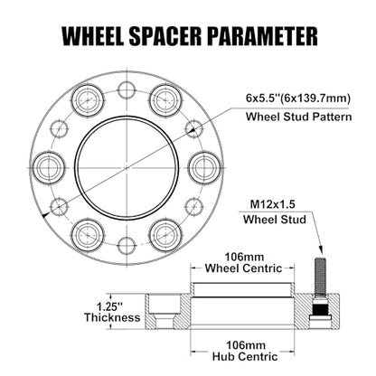 6x5.5 Hubcentric Wheel Spacers 1.25 Inch for 1995-2023 Tacoma 4Runner with Extend Lug Nuts, 6x139.7mm Forged Wheel Spacer with 106mm Bore 12x1.5 Studs for Tundra FJ Cruise Fortuner Sequoia GX460 GX470 - size: 1.25 Inch