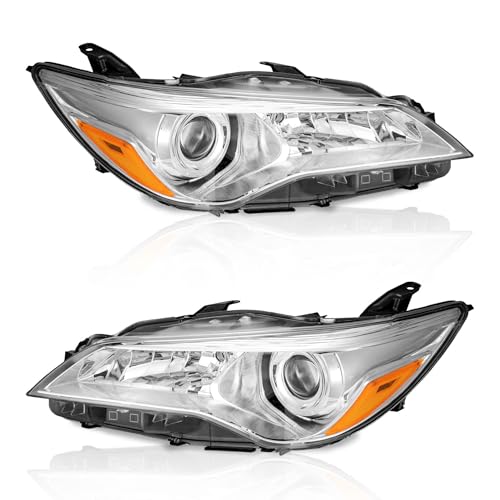 WEELMOTO Halogen Headlights Assembly for 2015-2017 Toyota Camry LE/SE - color: Clear Lens I Chrome Housing I Amber Reflector