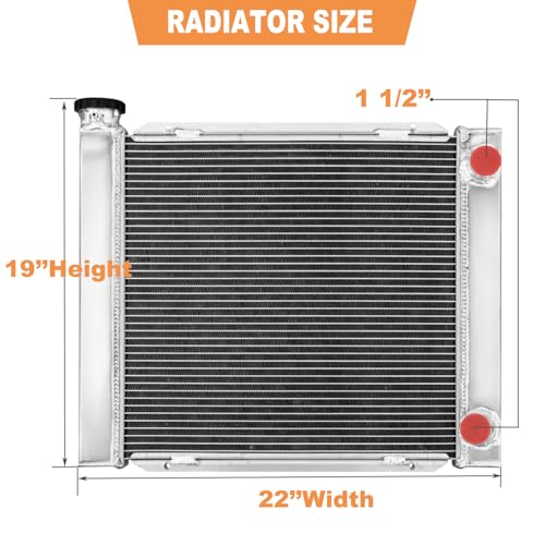 3 Row Universal 22" W X 19" H Radiator Compatible with Chevy SBC 350 Engine Double Pass Core Crossflow Aluminum Cooling Radiators