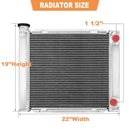 3 Row Universal 22" W X 19" H Radiator Compatible with Chevy SBC 350 Engine Double Pass Core Crossflow Aluminum Cooling Radiators