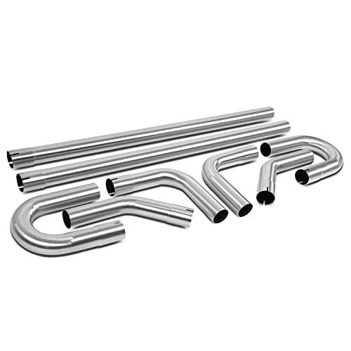 DNA MOTORING ZTL-25SS-8P 8 Pcs 2.5 Inches Stainless Steel DIY Custom Exhaust Tubing Mandrel Bend Pipe Straight & U-Bend Kit, Universal Fit - size: 2.5Inch, style: Stainless Steel
