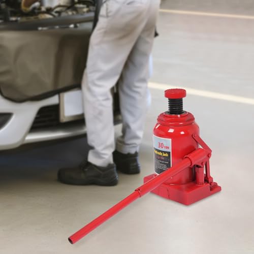 Hydraulic Bottle Jack, Hydraulic Stubby Low Profile Bottle Jack 30 Ton (66,138 lbs) - Compact 9.25" Height Alloy Steel Cylinder Jack for Automotive, Industrial & Equipment Lifting