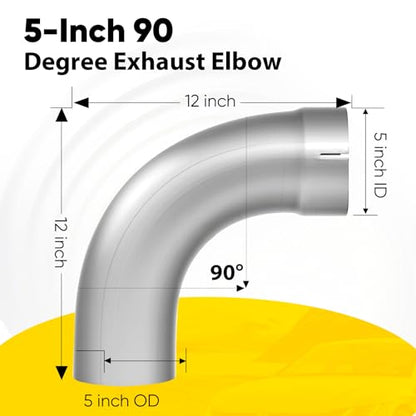 Exhaust 90 Degree Tube 5" OD,12" each side length - size: 5INCH12length