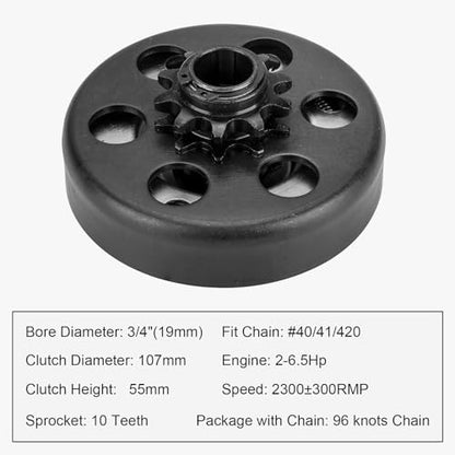 Centrifugal Clutch 3/4 Bore 10T Compatible with #40/41/420 Chain,Go Kart Clutch Fit for Minibike MB165 & MB200 and Honda Cloned Engines GC160 / GC190/ GX120/ GX140/ GX160/ GX200. Up to 2-6.5HP - size: 3/4" Bore 10T