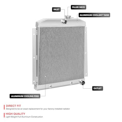 DNA Motoring RA-CHEVYT47-3 3-Row Full Aluminum Radiator Compatible with 47-54 Pickup/Suburban L6 Models,19.75" x 20.75" x 2.25",1.50"Inlet/1.75"Outlet - style: 47-54 Suburban L6