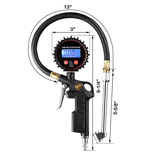 CZC AUTO Digital Tire Inflator Pressure Gauge, LED Display, Dual Head Chuck