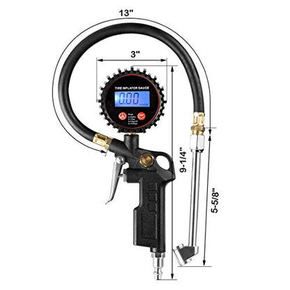 CZC AUTO Digital Tire Inflator Pressure Gauge, LED Display, Dual Head Chuck