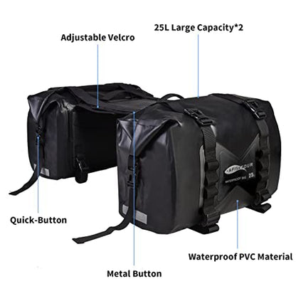 50L Waterproof Motorcycle Saddlebags and 35L Waterproof Backpack for Men and Women - Heavy Duty Roll-Top Floating Dry Bag Backpack for Kayaking, Boating