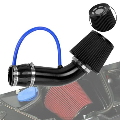 3-Inch Universal Cold Air Intake Kit, Aluminium Automotive Air Intake Pipe Kit with High Flow Filter, Induction Hose System for Cars and Trucks, Black Filter