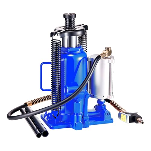 VEVOR Air Hydraulic Bottle Jack, 20 Ton (44092 lbs) Capacity, 10.2-19.5 Inch Lifting Range, Pneumatic/Manual Heavy Duty Welded Bottle Jack with Pump for Car, SUV, Pickup, Truck, RV, Auto Repair - color: blue