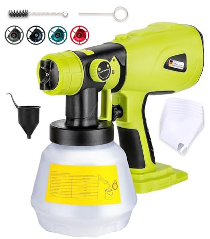 Cordless Paint Sprayer Compatible with Ryobi One 18V Battery 1000ml Capacity HVLP Spray Paint Gun 3 Patterns and 4 Nozzles for Wall Fence Furniture House Painting(Battery Not Included)