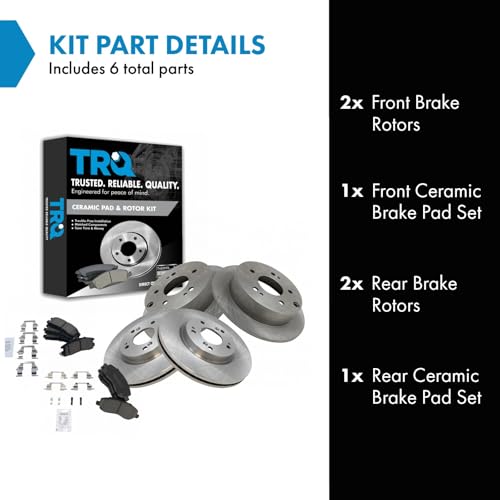 TRQ Front and Rear Brake Pad and Rotor Set Ceramic - style: BKA11179