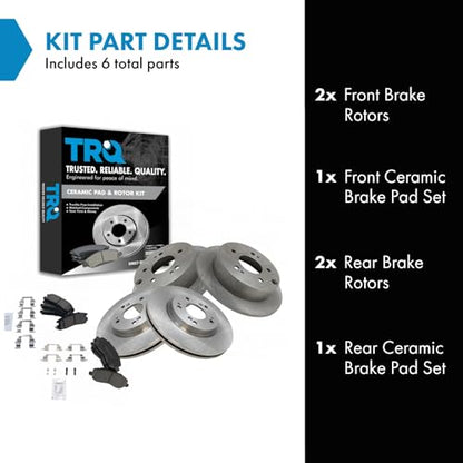 TRQ Front and Rear Brake Pad and Rotor Set Ceramic - style: BKA11179