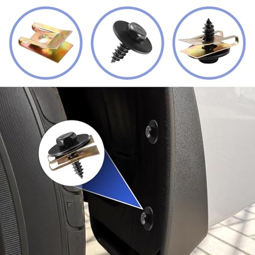 100 PCS Car Body Fasteners Assortment Kit, Bumper Fender Splash Guard Screws Bolts U-Nuts, Universal for Most Cars, Trucks, SUVs (Black)