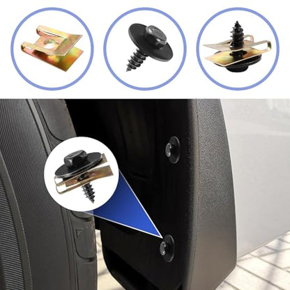 100 PCS Car Body Fasteners Assortment Kit, Bumper Fender Splash Guard Screws Bolts U-Nuts, Universal for Most Cars, Trucks, SUVs (Black)