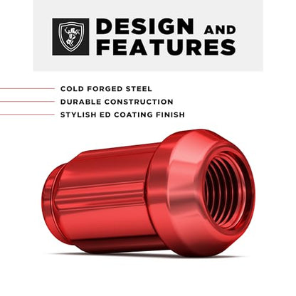 White Knight 3804RDT-20AM 1/2"-20 Red 6 Spline Lug Nut with Key, 20 Pack (for AFTERMARKET Wheels with Smaller 0.80" Diameter Seating) - color: Red