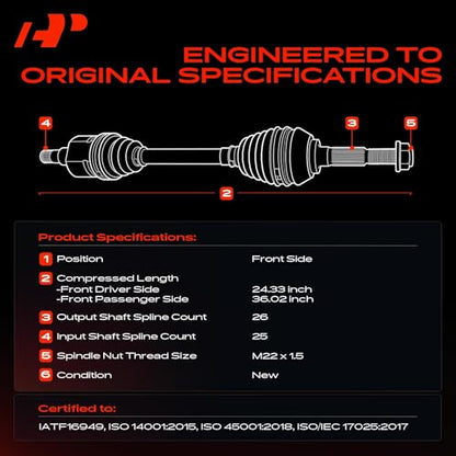 A-Premium Set of 2 Front CV Axle Shaft Assembly - style: Front Driver and Passenger Side