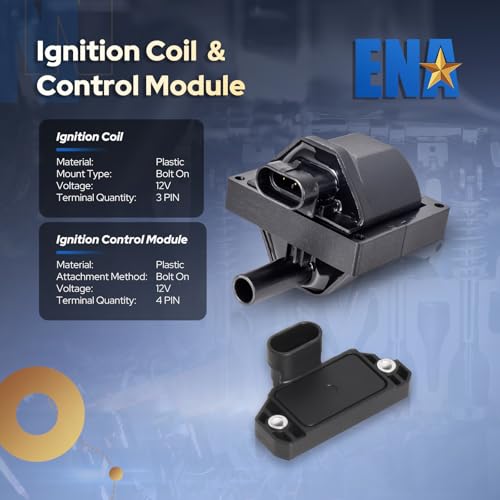 ENA Ignition Coil and Module System Compatible with GMC Chevy Chevrolet Pontiac Express 1500 Safari Savanna Silverado Sonoma Blazer Jimmy S10 4.3L 5.0L 5.7L V8 1996-2002 Replacement for DR49 LX381