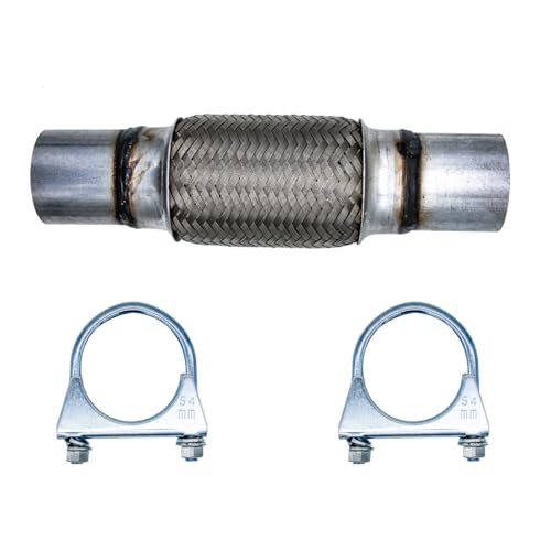 Exhaust Flex Pipe ID 2"x8"x12" with 2pcs U-Bolt Clamps, Universal Type Stainless Steel Flexible Exhaust Tube Double Braid Heavy Duty Flex Muffler for Cars Trucks Buses Pipes Replacement - size: 2"x8"x12"