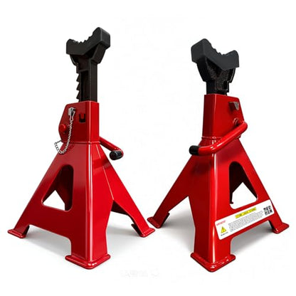 6 Ton Jack Stands (13,200Lbs) - Heavy Duty Car Jack Stand with Double Pin Locking, Adjustable 15.6"-23.4" Height, Extra Rubber Pads for Trucks, Garage, Home,DIY Use - 1 Pair Red