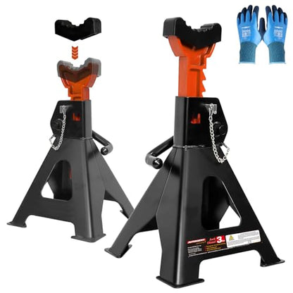 Car Jack Stands 3 Ton (6,600 lbs) with Double Locking Large Foot Base Gloves,Heavy Duty Car Jack Stand with Rubber Pads, Adjustable 11.22"-16.54" Jack Stands for Trucks,SUV, MPV,Home Garage,1 Pair - size: 3T+Rubber Pads+Gloves