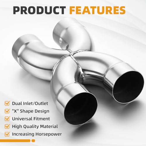 A-KARCK Exhaust Tip X Pipe 3" Inlet, Dual 3" Inlet Dual 3" Outlet Muffler Tip, Crossover X Pipe Stainless Steel Weld On - size: 3 Inch, style: X Pipe-A