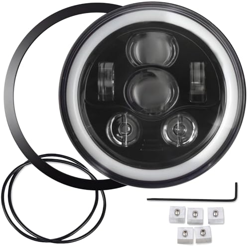 Eagle Lights 7 Inch Generation III Black LED Headlight Kit with Halo Ring DRL for Triumph T100 and T120 Models (Black Ring) - color: Black Ring