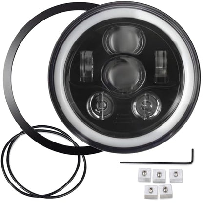 Eagle Lights 7 Inch Generation III Black LED Headlight Kit with Halo Ring DRL for Triumph T100 and T120 Models (Black Ring) - color: Black Ring