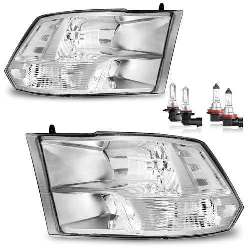 Headlights for 2009-2018 Dodge Ram 1500 Quad-Hole Single Headlight - color: Chrome Housing - With H/L Beam Bulbs