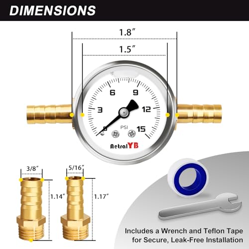 0-15Psi Inline Fuel Pressure Gauge Test Kits, 1-1/2" Dial Size
