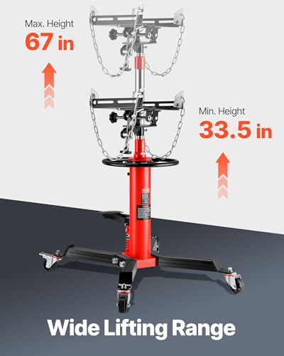 VEVOR 1/2Ton/1100lbs Capacity Hydraulic Transmission Jack, Car & Truck Compatible, 33.5-67 Inch Lift Range, 2-Stage Jack Stand with Foot Pedal, 360 Swivel Wheel, Red - style: Transmission Jack 1100lbs