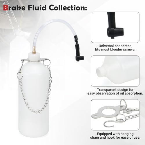 3L Manual Brake Bleeder Fluid Pump with 1L Brake Bleed Bottle and 4 Master Cylinder Adapters,Professional Brake Bleeder Kit Suitable for Most Brake Mast Cylinder Reservoirs