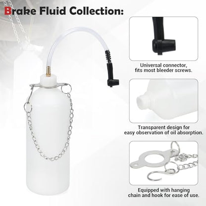 3L Manual Brake Bleeder Fluid Pump with 1L Brake Bleed Bottle and 4 Master Cylinder Adapters,Professional Brake Bleeder Kit Suitable for Most Brake Mast Cylinder Reservoirs