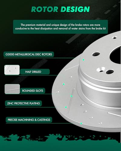SCITOO Rear Brake Kits Drill & Slotted Brakes Rotor Brakes Pads:D536;31316 - size: Rear 31316 + D536 [2+4PCS]