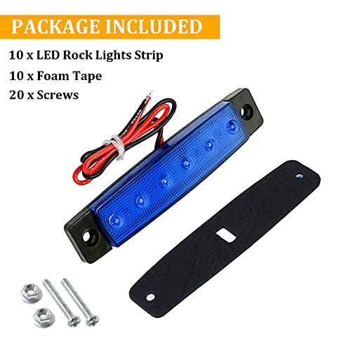 PSEQT 10 Pcs LED Rock Strip Lights Car Exterior Underglow Wheel Fender Well Lighting Kits Waterproof for Golf Cart Wrangler Offroad Truck RV UTV ATV Snowmobile (Blue) - color: Blue