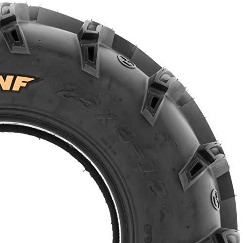 Pair of 2 SunF A050 AT 25x8-12 ATV UTV Deep Mud Terrain Tires, 6 PR, Tubeless - size: 25x8-12
